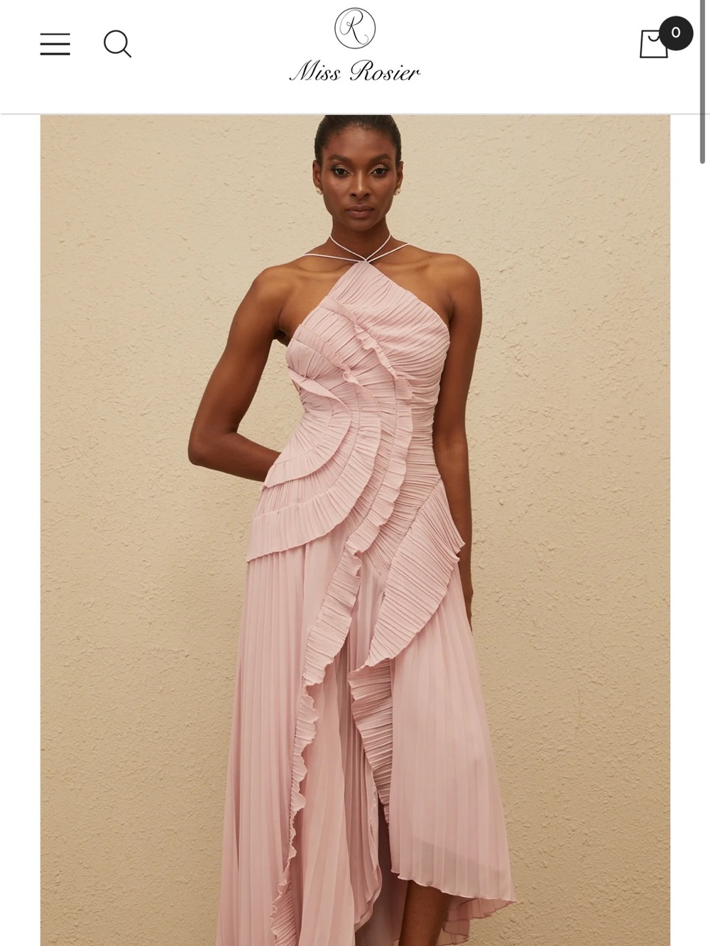 Miss Rosier Blush High-Low Pleated One-Shoulder Dress
